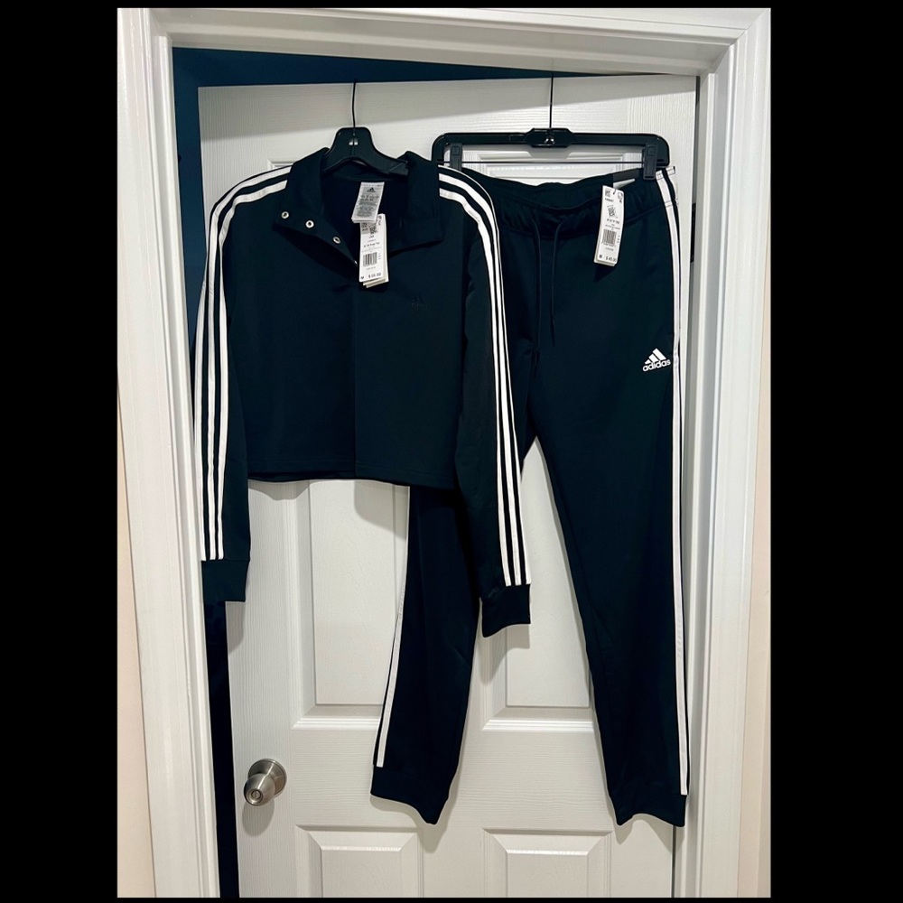 NWT Adidas Women's Slim Tapered 3-Stripes Track Pants & Quarter Snap-Up Top
